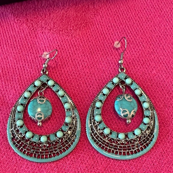Turquoise Look Teardrop Earrings - Picture 2 of 3